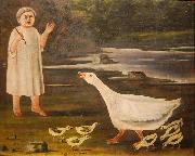 Niko Pirosmanashvili A girl and a goose with goslings Sweden oil painting artist